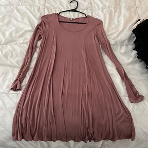 Mid length, long sleeve, lower bowl cut, pink dress from Charlotte Russe. Size M